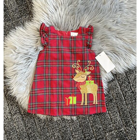 Plaid‎ Reindeer Holiday Dress 12month - Picture 1 of 2
